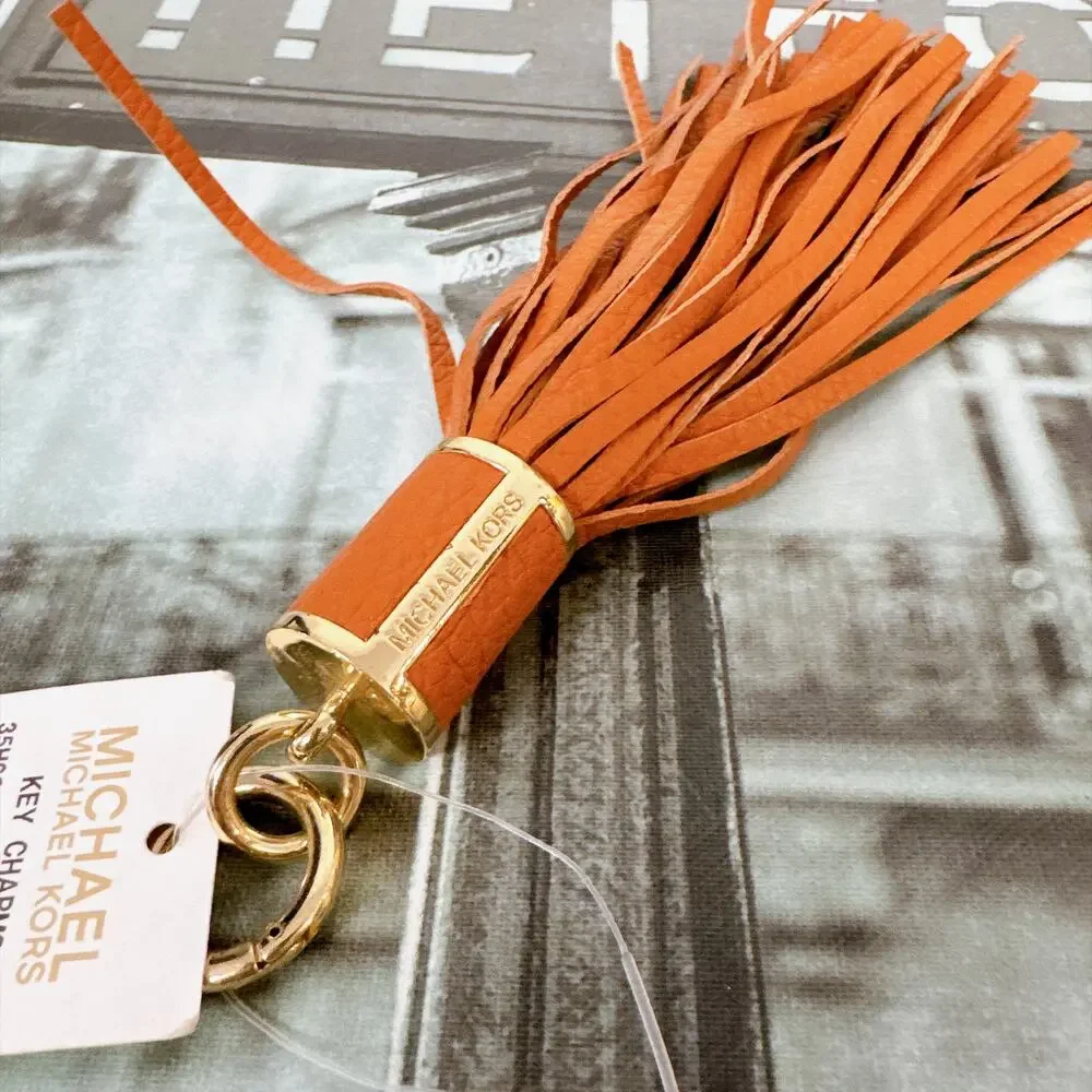 Michael Kors 35H6GKCK2L Tangerine Leather Tassel Key Charm NWT